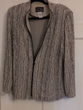Alex Evenings Taupe Metallic Open-Front Evening Blazer